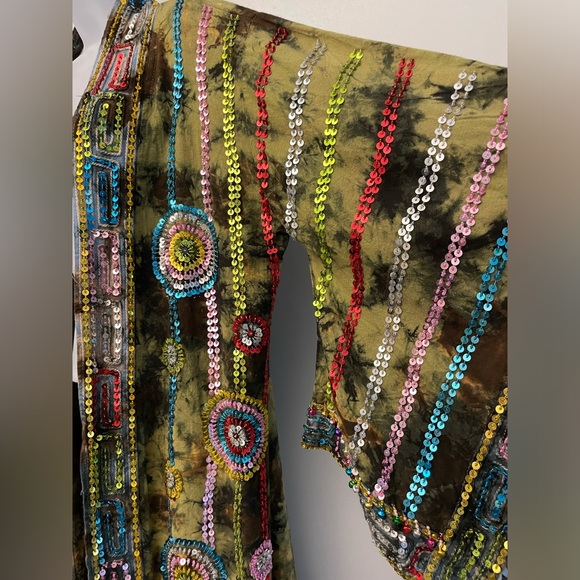 Festival Universe green ice tie dyed sequin embellished kimono robe dream coat - Picture 7 of 16